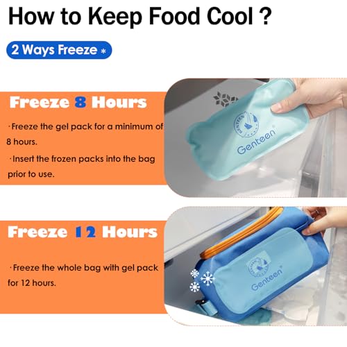 Genteen Small Cooler Bag with Ice Packs,Freezable Lunch Bag Snack Bag,Small Insulated Bag Reusable Lunch Bag Kids with Zip Closure & Buckle Handle for Travel/School/Work,Blue - color: Blue