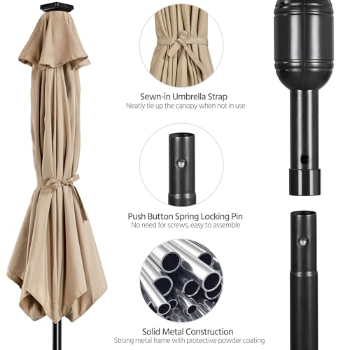 Yaheetech 11FT Solar Umbrella Lighted Patio Umbrella w/Tilt & Crank Lift System, Outdoor Market Sunshade with 32 LED Lights for Pool, Porch, Garden, Deck, Backyard, Tan - color: Tan, size: 11FT