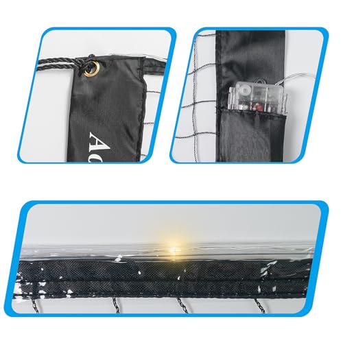 Aoneky 20ft LED Light Up Badminton Net, Glow in Dark Outdoor Sports Net with 4 Ropes, Portable for Backyard Beach Night Games