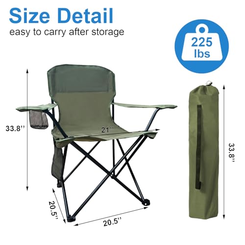 Folding Camping Chairs Portable Outdoor Chair for Camping, Fishing, Beach, Picnic, Lightweight High Back Foldable Chair with Cup Holder & Storage Bag, Supports 300lbs, Green - color: Green, size: 1 Pack