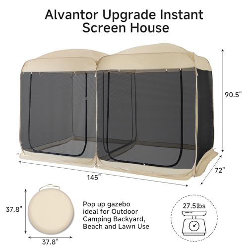 Alvantor® Screen House Room 2024 Upgraded 2 in 1 Screen Tent PoP Up Gazebo® with Mesh Mosquito Netting, Sun Shade Outdoor Canopy for Patio, Camping, Backyard and Outside Activities- 12' x 7.5', Beige - color: Beige, size: 12'x6'