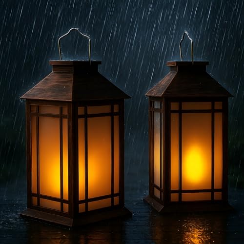 Bdor 2-Pack 13" Vintage Candle Lantern with Led Flameless Candle (6hr Timer) - IP65 Waterproof Battery Powered - Outdoor Patio Hanging Lanterns Decorative Tabletop Lanterns - color: Gold