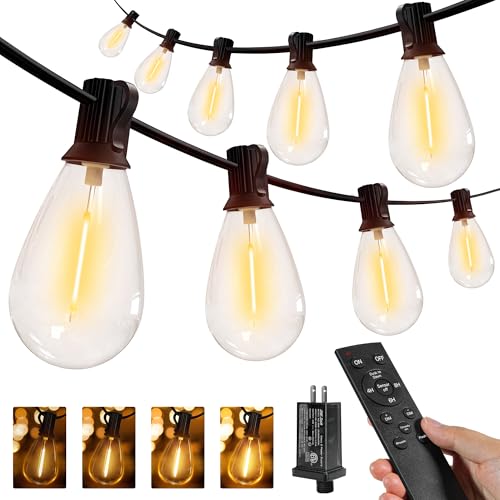 Ollny S11 100FT Outdoor String Lights with Remote, Plug in Waterproof Connectable 3 Modes Dimmable Timers Patio Lights with 48+2 LED Spare Bulbs, Dusk to Dawn Outdoor Light for Outside Bistro Yard - size: 100FT, style: S11-100FT(Remote)