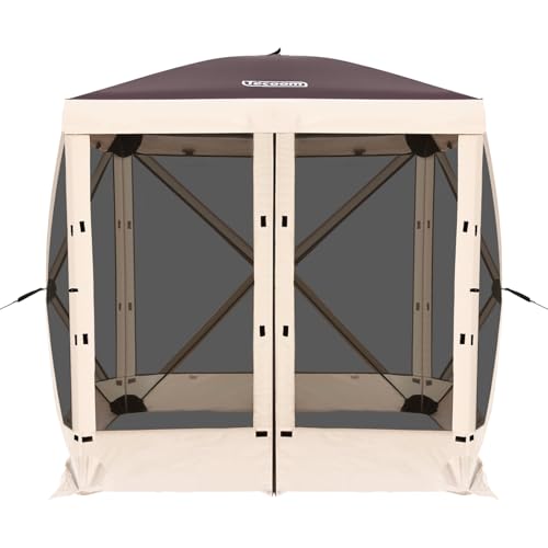 Tecoom 6x6ft Pop Up Gazebo Tent, 4-Sided Canopy Shelter Tent with Mesh Windows for Camping, Portable Large Shade Tents with Siedwalls, Carrying Bag and Stakes for Outdoor, Garden, Lawn, and Backyard - size: 6x6ft