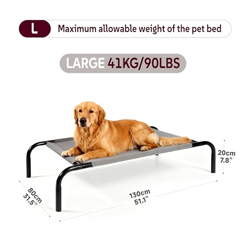 OUTSIDER Elevated Dog Bed with Breathable Mesh Fabric, Large Raised Pet Cot with Airflow and Support, Durable and Easy to Clean (Grey, Large) - size: Large