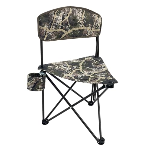 Black Sierra Tri-Lite Stool w/Back, Lightweight Portable Fishing Chair w/Cupholder and Carry Strap, Supports 225-Lb, Portable Outdoor Chair for the Hunting Blind, Camping, Travel, Hiking - color: Axs Camo Ranger
