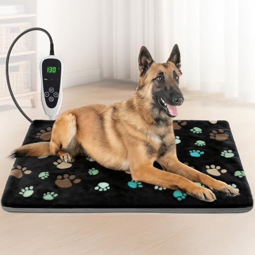 GOLOPET Large Dog Heating Pad 36x24 in with Smart Thermostat Switch and Power Line Protection Tube,Obtained MET and UL Dual Certification,Waterproof Pet Heating Pad for Dogs,with Plush Fabric Cover - size: 36.0"l X 24.0"w X 0.5"th