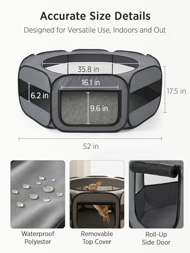UWE Extra Large Small Animal Playpen, XL Portable Pet Playpen for Rabbit, Kitten, Guinea Pig, Hamster, Puppy – Waterproof Foldable Mesh Tent with Zipper Cover, Indoor Outdoor Use, Dark Grey - color: Dark Grey