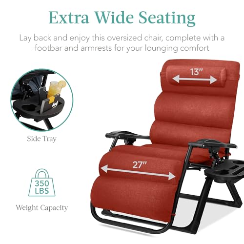 Best Choice Products Oversized Zero Gravity Chair, Folding Outdoor Patio Recliner, XL Anti Gravity Lounger w/Removable Cushion, Cup Holder, Side Tray, 350lb Capacity - Burnt Orange - color: Burnt Orange