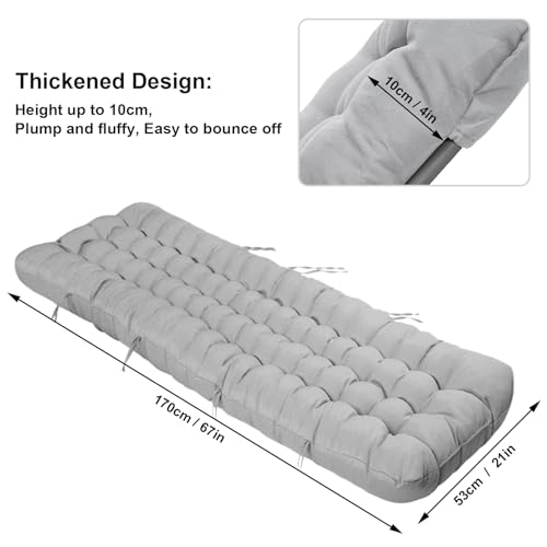 ERWUDEling Lounge Chair Cushion 67 x 19 Inch, Outdoor Chaise Lounge Cushion 4" Thick Waterproof Replacement Cushion for Patio Furniture, Zero Gravity Chair Pad with Ties, Non-Slip, Washable (Gray) - color: Gray, size: 67x19x4 inch