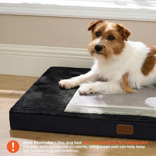 Bedsure ComfyFleece Dog Bed Medium Size Dog - Orthopedic Pet Beds with Removable Washable Cover, NOT Waterproof Egg Crate Foam Puppy Mat, Suitable for Pet Up to 35 lbs, 29"x18"x2.8", NOT for Chewers - color: Black, size: 29x18x2.8