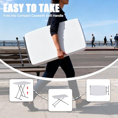 ZenStyle 3 ft Adjustable Folding Table, Indoor Outdoor Portable Plastic Dining Card Table Utility Table for Camping Dining Event Party, White (Rectangular, 30"x20") - size: 30"x20"