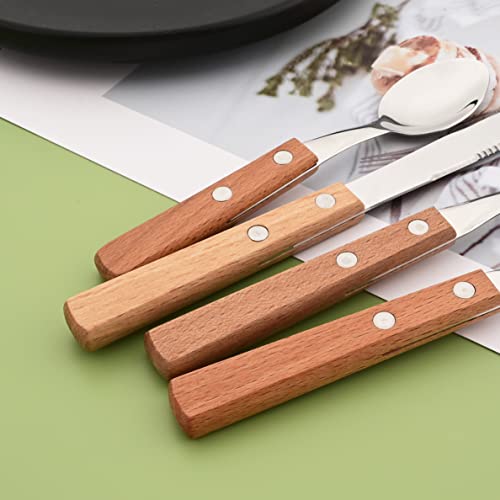 Natural Wood Dinner Spoons Set, 7.9" Stainless Steel Table Spoons with Wooden Handle, Rivet Handle Design, Set of 8 - size: 8-Piece Dinner Spoon