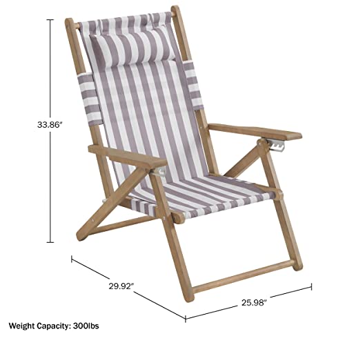 Lavish Home Set of 2 Beach Chair - Outdoor Weather-Resistant Wood Folding Chair with Backpack Straps - 4-Position Reclining Seat - Beach Essentials (Taupe Stripe) - color: Taupe Stripe, style: Set of 2