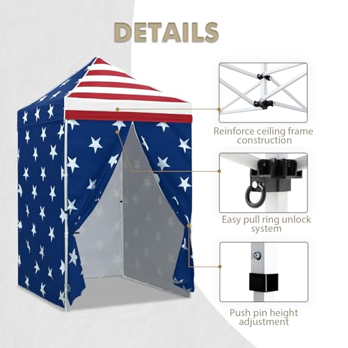EAGLE PEAK 5x5 Instant Canopy with 4-Side Wall Panels, Small Pop up Portable Canopy Tent with Carry Bag, Light Weight Sun Shelter for Sports, Camping and Beach, American Flag - color: American Flag