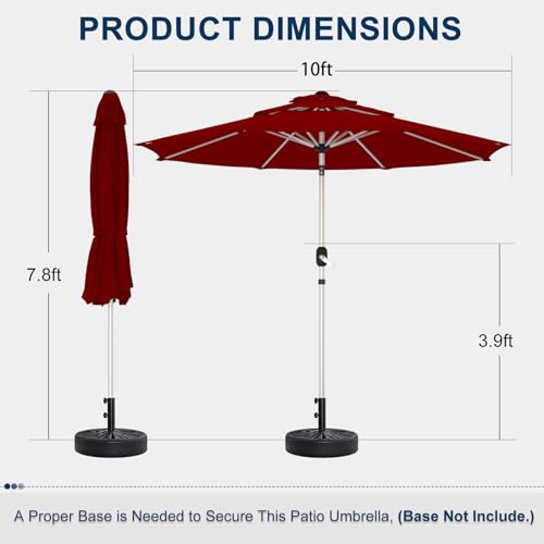 10FT 3-Tier Aluminum Outdoor Patio Umbrella, Fade-Resistant Market Umbrella with Push Button Tilt Function, 8 Sturdy All-Aluminum Ribs for Gardens, Patios, Backyards & Pools - color: Burgundy, size: 10FT-3Tier (Aluminum Umbrella)