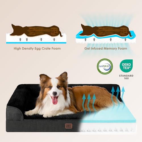 EHEYCIGA XL Dog Bed Memory Foam for Crate, Extra Large Dog Bed Orthopedic with Washable Removable Cover, Waterproof Pet Sofa Couch XLarge Size Dogs, 41x27x6.5, Black - color: Black, size: 41.0"L x 27.0"W x 6.5"Th