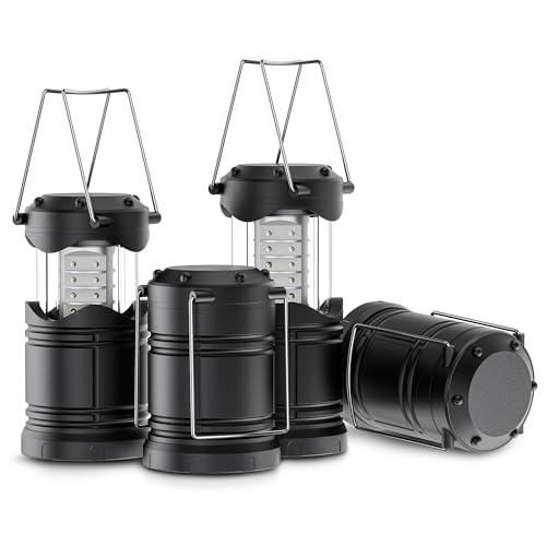 Lichamp 4 Pack LED Camping Lanterns, Battery Powered Camping Lights LED Collapsible Flashlight Portable Emergency Supplies Kit, A4BK - color: Black