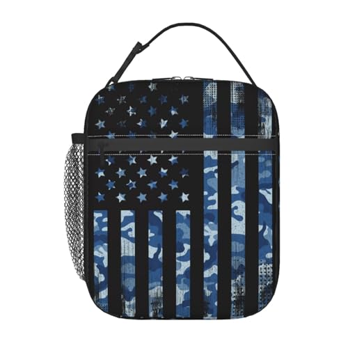 Navy Camo Camouflage Hunting American Flag Insulated Lunch Bag Portable Reusable Zipper Lunch Box For Men Women Work Picnic Travel Camping - color: Black11