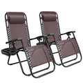 GUNJI Zero Gravity Chair Outdoor Lawn Folding Lounge Chairs Adjustable Reclining Patio Chairs Set of 2 with Cup Holder Lounge Gravity Chairs for Poolside, Backyard, Beach and Camping (Brown) - color: Brown