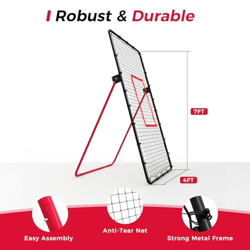 Volleyball Rebounder Net 7x4 ft, Portable Bounce Back Net with 5 Adjustable Angles for Backyard, Indoor & Outdoor Practice, Sturdy Multi-Sport Return Trainer for Volleyball, Baseball, Softball - color: Red