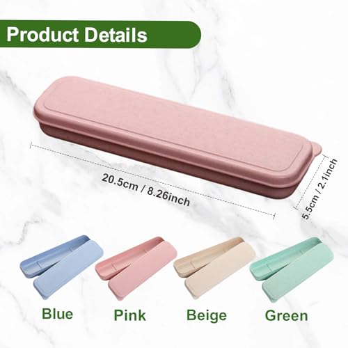 Travel Cutlery Case Portable Utensil Holder Travel Silverware Case Flatware Storage Box Camping Utensils Cases for Fork Spoon Chopsticks Lunch Box, 8.26 x 2.1 Inches (Beige, Green, Small) - color: Beige, Green, size: Small