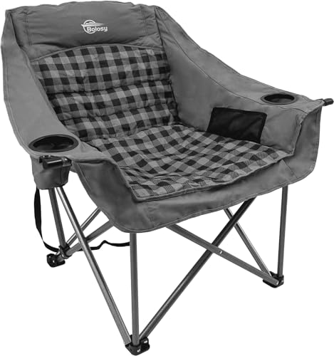 Bolosy Oversized Camping Chairs for Adults Heavy Duty Padded Portable Lawn Chairs Outdoor Folding Chairs XL Camp Chairs with Cup Holder Suproot 500 lbs, Gray Plaid - color: Gray Plaid Plus Size, size: Single Pack