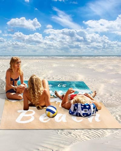 Beach Blanket Sandproof Oversized 108" x 84" Summer Beach Ocean Waterproof Quick Drying Sand Free Mat Watercolor Waves Picnic Blankets for Outdoor Travel Camping Hiking Park - color: Gold Blue White, size: 108''x84''