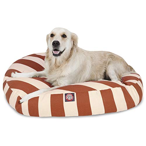 Burnt Orange Vertical Stripe Large Round Indoor Outdoor Pet Dog Bed With Removable Washable Cover By Majestic Pet Products - color: Burnt Orange, size: Large