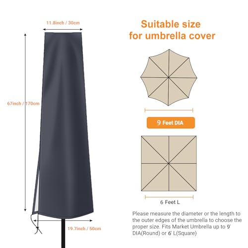 OKPOW Outdoor Umbrella Cover - Small Patio Cover for 6 ft to 9 ft Table Umbrellas - Waterproof Windproof Anti-UV Garden Parasol Covers, Dark Grey - color: Dark Grey