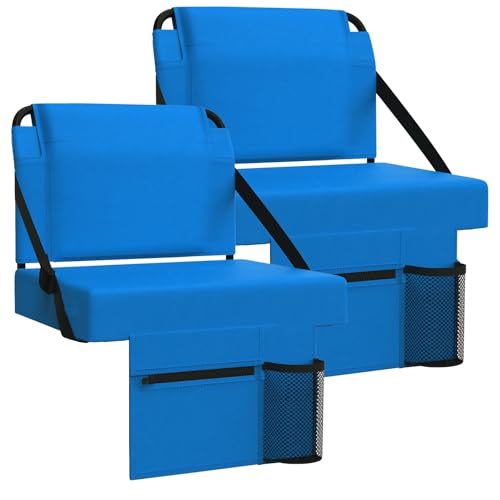 2pcs Stadium Seat for Bleachers with Back Support，Portable Bleacher Chairs with Back and Cushion，Includes Shoulder Strap and Cup Holder - color: Blue,2 Pack