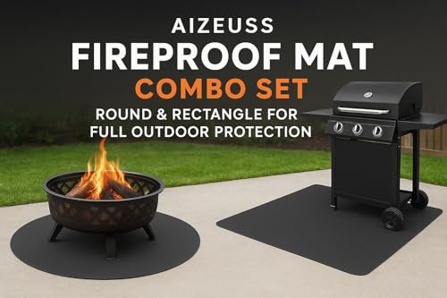 Fireproof Mat 2-Pack, Round & Rectangle Fire Pit and Grill Mat, 3-Layer Heat Resistant Deck Protector, Waterproof, Anti-Slip, for Patio, Grass & Outdoor Use (Round 48" & Rectangle 48" × 60") - size: 60"×48" & Round 48"
