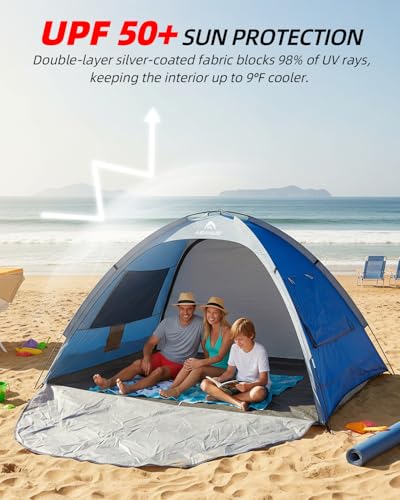 Abahub 3-Person Beach Tent Sun Shelter, UPF 50+ UV Protection Portable Sun Shade with 2 Doors and 2 Mesh Windows, Lightweight Beach Cabana for Beach, Camping, Fishing & Outdoor Activities - size: 2 DOOR