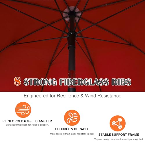 Blissun 6.5ft Patio Umbrella with Push Button Tilt & Height Adjustable, UV50+ Sun Protection with Sturdy Fiberglass Ribs & Iron Pole, Market Umbrella for Outdoor Table Garden Backyard Beach - color: Red