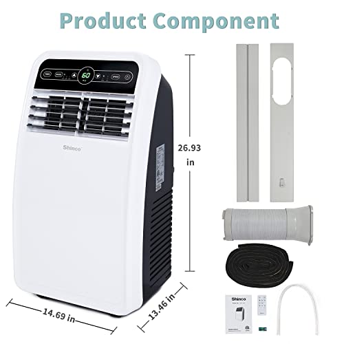 Shinco 8,000 BTU Portable Air Conditioner, AC Unit with Built-in Cool, Dehumidifier & Fan Modes for Room up to 350 sq.ft, Conditioner Remote Control, 24 Hour Timer, Installation Kit - color: SPF1-White-Standard, size: 8000 BTU