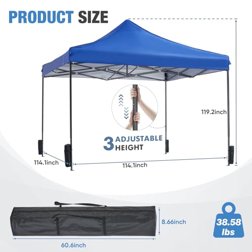 NEWBULIG 10x10 FT Pop Up Canopy Tent, Heavy Duty Outdoor Sun Shade Shelter with Sand Bags, Portable Instant Canopy for Camping, Beach, Backyard, Patio, Classic Blue - color: Classic Blue, size: 10x10FT