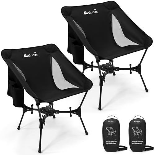 Gonex Portable Camping Chair, The 5th Gen Ultralight Compact Backpacking Foldable Lightweight Folding Chair for Outdoor Camp Hiking Beach Picnic Concert, Supports 330lbs (Black, 2 PCS) - color: Black 2pcs