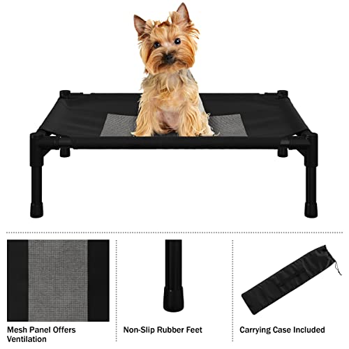 Elevated Dog Bed - 24.5x18.5-Inch Portable Pet Bed with Non-Slip Feet - Indoor/Outdoor Dog Cot or Puppy Bed for Pets up to 25lbs by PETMAKER (Black)
