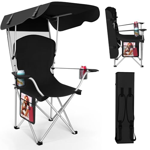 VTOY Portable Camping Chair with Canopy - Folding Chair with Canopy, Durable 600D Oxford Canopy Chair for Camping, Beach, Picnics, Fishing & Sports - color: 1pack Black