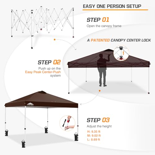 EAGLE PEAK Pop Up Canopy Tent with Wheeled Carry Bag, 8 Stakes, 4 Ropes, 4 Weight Bags, Easy Set Up Tent Canopy, 10x10 ft, 100sqft of Shade, Brown - color: Brown, size: 10x10