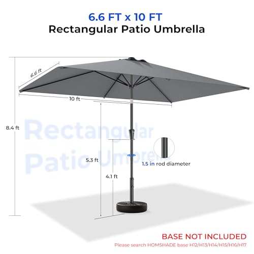 HOMSHADE 6.6 x 10 ft Rectangular Patio Umbrella Rectangle Umbrella Outdoor Patio, Large Outdoor Umbrellas for Patio Table with Tilting and Sun UV Protection for Pool, Deck, Market, Backyard - color: Grey