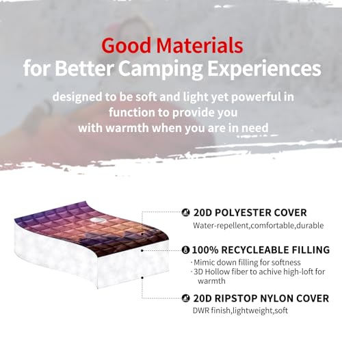 zzlamb Camping Blanket for Cold Weather,Outdoor Puffy Blanket Portable Down Alternative,Windproof Warm Cloak with Snaps,Cozy Quilt Backpacking Picnic RV Travel Plane Car Hammock Beach Climbing - color: Sunglow Upon Wilds, size: 52x75in