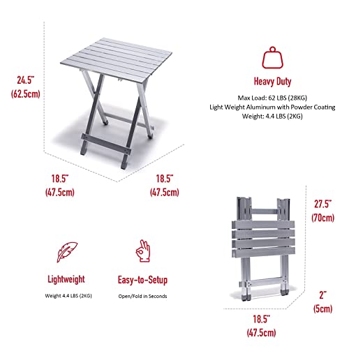 SUNNYFEEL Folding Camping Table - Lightweight Aluminum Portable Picnic Table, 18.5x18.5x24.5 Inch for Cooking, Beach, Hiking, Travel, Fishing, BBQ, Indoor Outdoor Small Foldable Camp Tables - color: Silver-2set