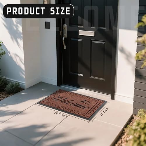 Yimobra Welcome Front Door Mat, Heavy Duty Easy Clean Doormat Indoor Outdoor, Waterproof Quick Dry Floor Mat for Home, Garage, Hign Traffic Areas, Non Slip, Low Profile, 29.5X17 Inches, Maroon - color: Maroon, size: 29.5x17 Inch