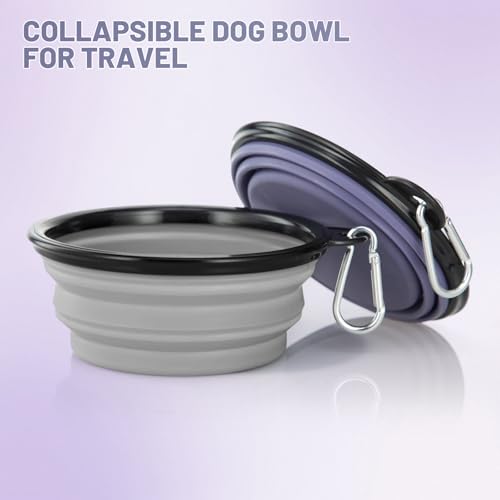 Dog Bowl Pet Collapsible Bowls, 2 Pack Collapsible Dog Water Bowls for Cats Dogs, Portable Pet Feeding Watering Dish for Walking Parking Traveling with 2 Carabiners (Small, Purple & Concrete Gray) - color: Purple & Concrete Gray, size: Small
