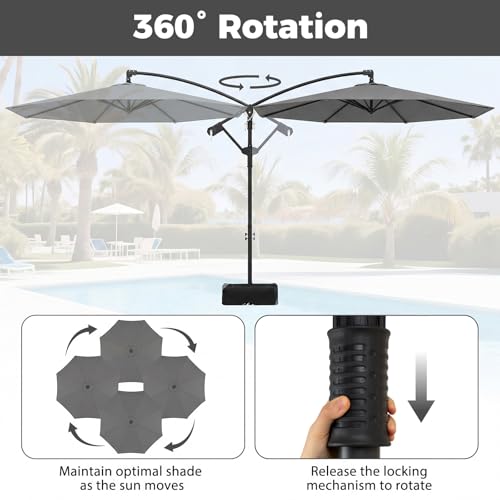 Tangkula 10ft Patio Umbrella with Base Included, Offset Cantilever Outdoor Umbrella with 360 Degree Rotation, Crank Handle, Sun-Protective Canopy for Pool Deck Garden Backyard (Gray) - color: Gray, size: 10 FT