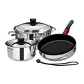 Magma 7 Piece Gourmet Nesting Stainless Steel Cookware Set with Ceramica Non-Stick, Induction Compatible, Oven Safe to 500°F - Suitable for All Stovetops, Removable Handles, Stainless Steel - color: Stainless Steel, style: 7 Piece, Non-stick