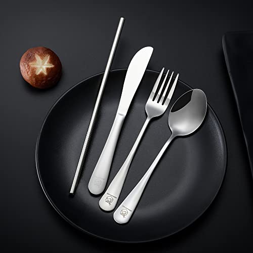 Boulder Bee | Travel Utensils Set | Reusable Camping Cutlery Set | Stainless Steel Flatware Set | Portable Silverware Set with Case | Includes Knife/Fork/Spoon/Straw/Cleaning Cloth/Case (Silver) - color: Silver