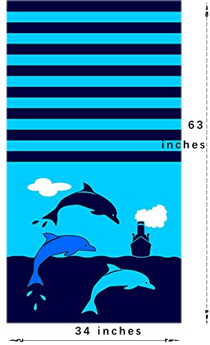2 Pieces Beach Towels Velvet Terry Blanket Throw Soft Water Absorption Extra Large XL 34x63 inches 100% Cotton for Bath Swimming Sports School Travel Camping and Picnic, Dolphin Vessel. - color: Dolphin, size: 63.00"x34.00"