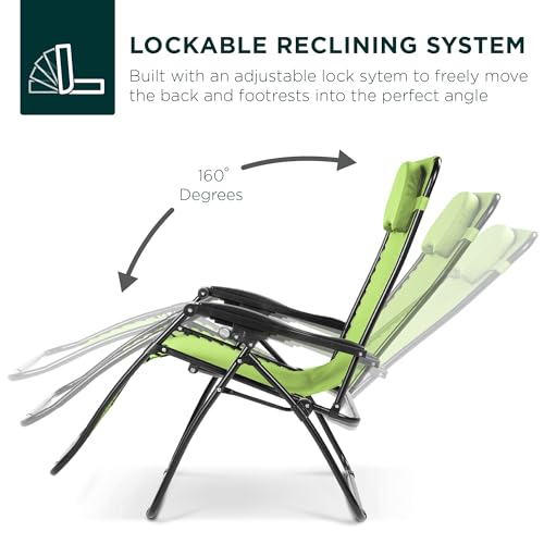 Best Choice Products Oversized Zero Gravity Chair, Folding Outdoor Patio Lounge Recliner w/Cup Holder Accessory Tray, Pillow - Lime Green - color: Lime Green